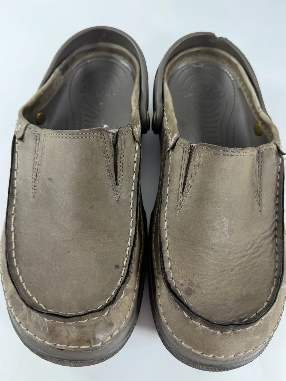 Crocs Leather Loafer Clogs Men’s 10 Brown Convertible Slingback Comfort Shoes